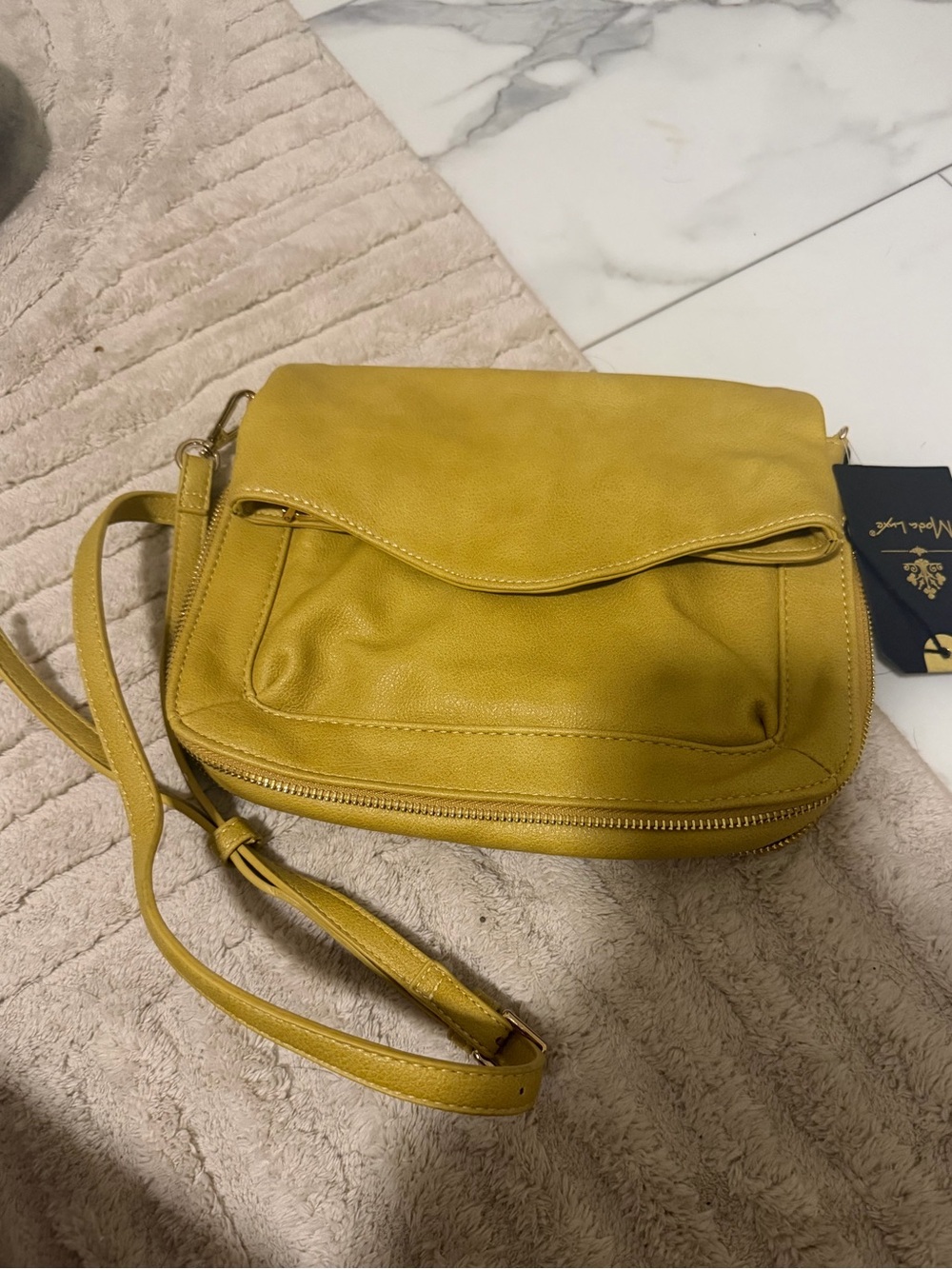 Moda Luxe Mustard Yellow Foldover Crossbody Bag Gold Hardware NWT